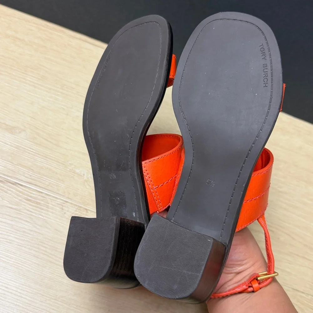 TORY BURCH Mini Everly Heel Slingback Sandals Desert Flower Orange